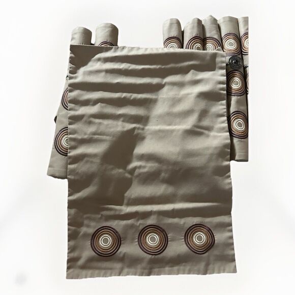 Set Of 8 Cloth Napkins With Rings 12x18 Tan Brown Circle Retro Statement Dining - Picture 2 of 5